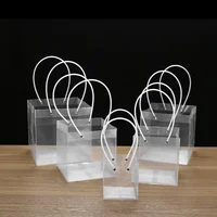 10pcs PVC Transparent Portable Flower Packaging Bag Square Trapezoid Handle Festival Gift Plastic Waterproof Storage Pack Bags 1