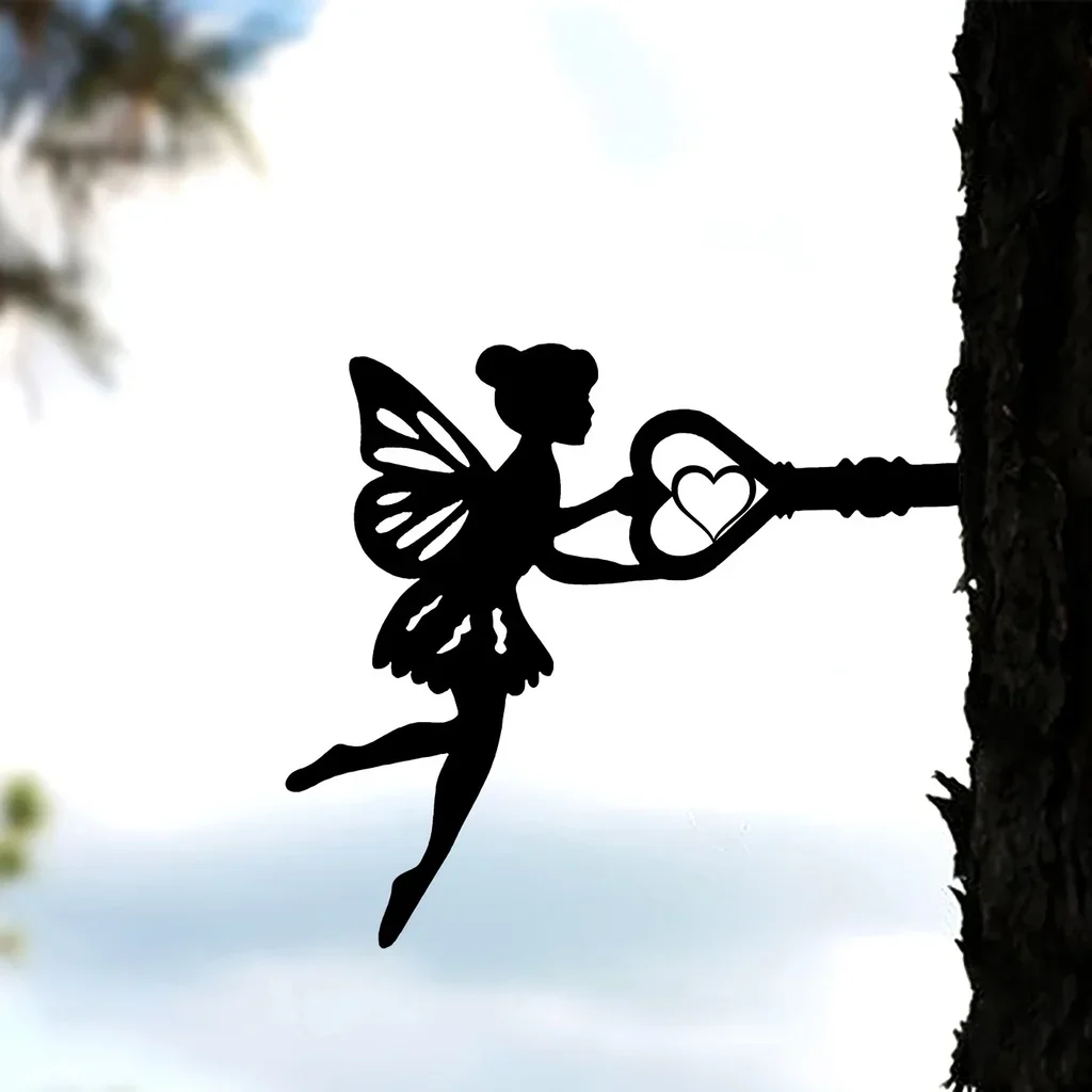 Garden Art Decor HelloYoung Angel On Branch Steel Silhouette Metal Wall Art Home Garden Yard Patio Statue Stake Decoration Perfect For Birthdays