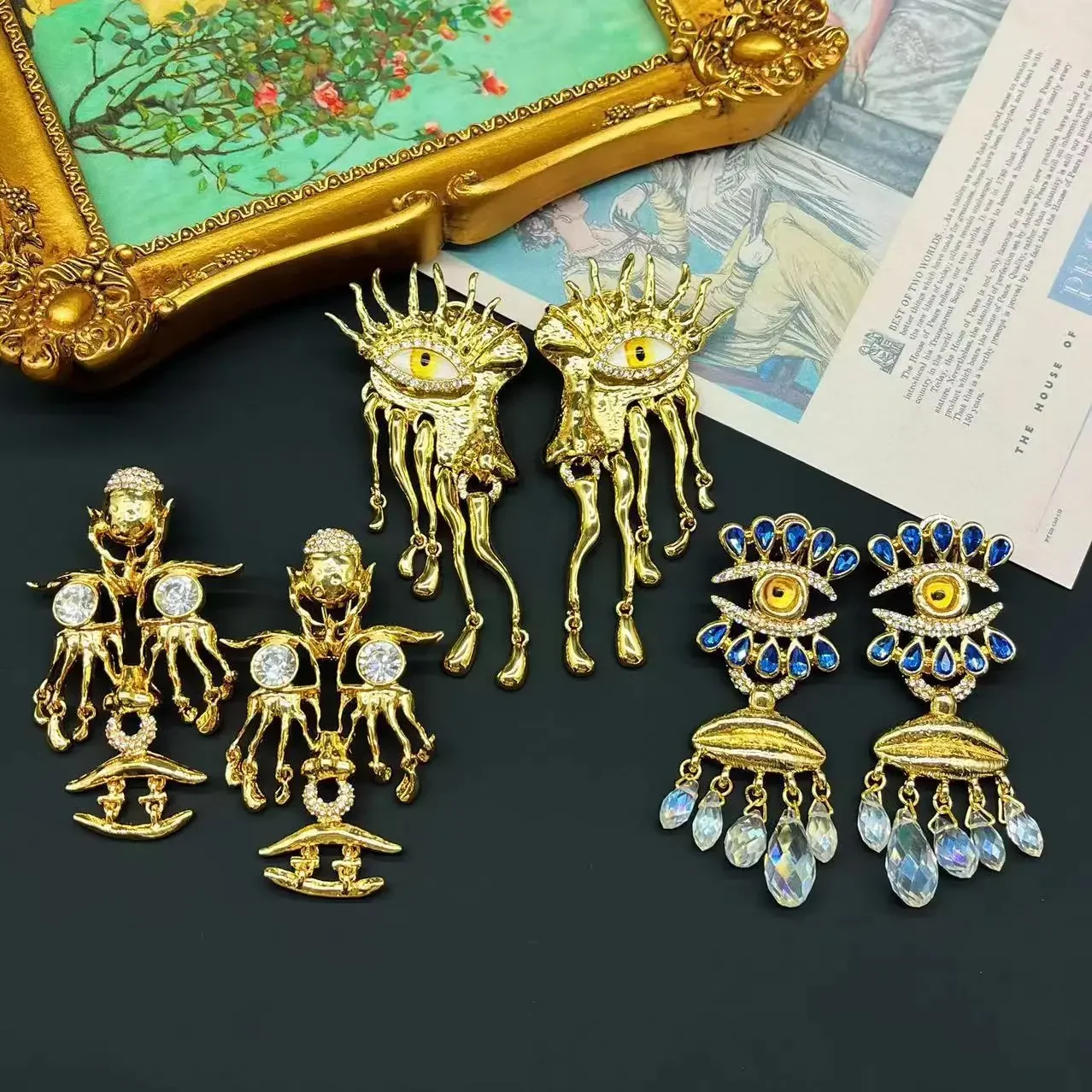 

Новый набор со стильными индивидуальными кисточками, винтажные медные позолоченные бриллиантовые Роскошные серьги для пожилых женщин, ювелирные изделия