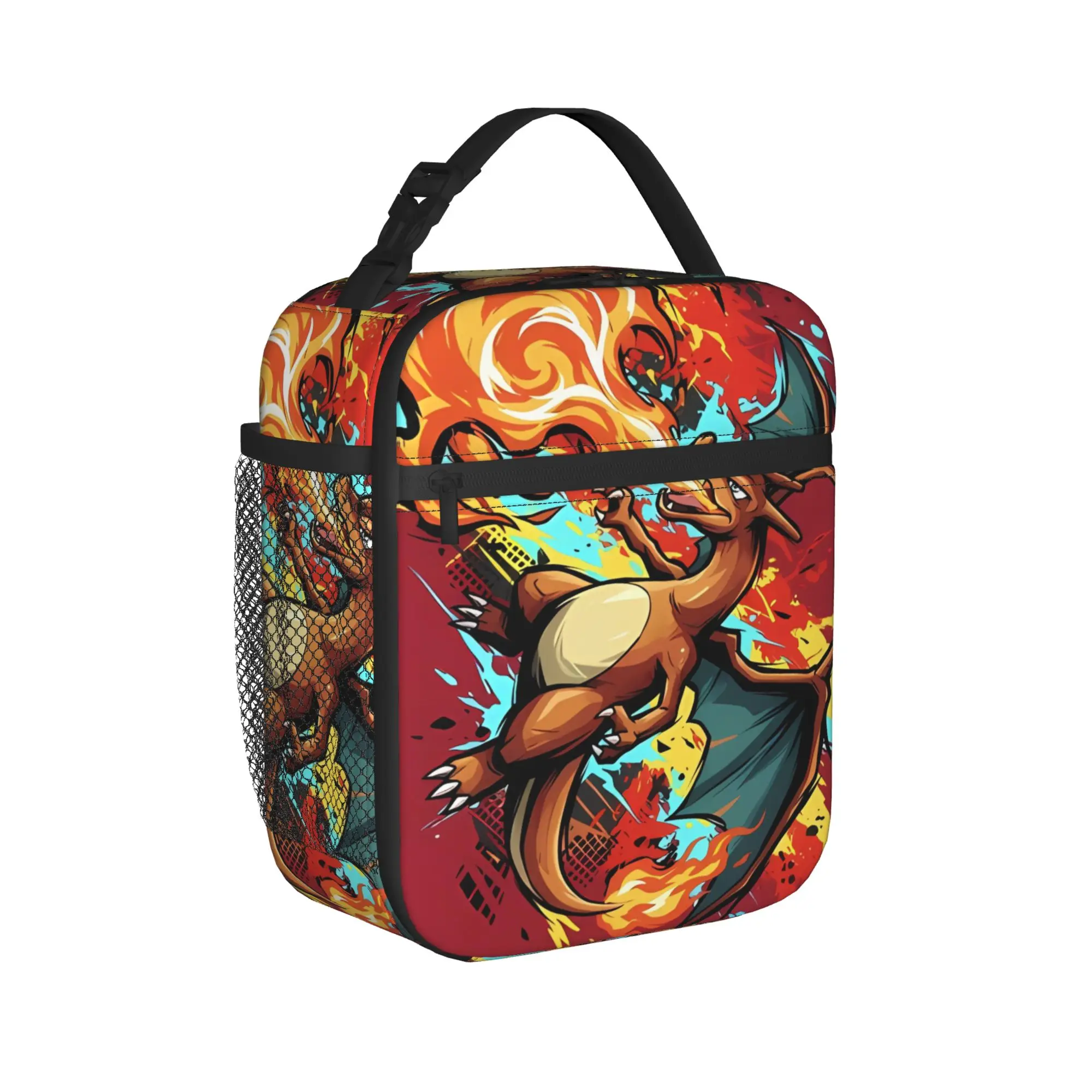 Swirl Fire Manga Lunch Bag - Stylish Portable Oxford Cooler Bag