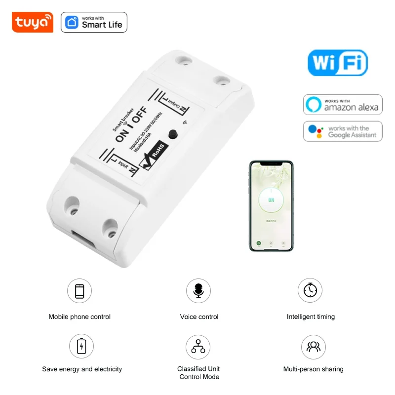 Tuya WiFi Smart Switch App Control Smart Home Switch relay 10A 100-240V Works With Alexa Google Home