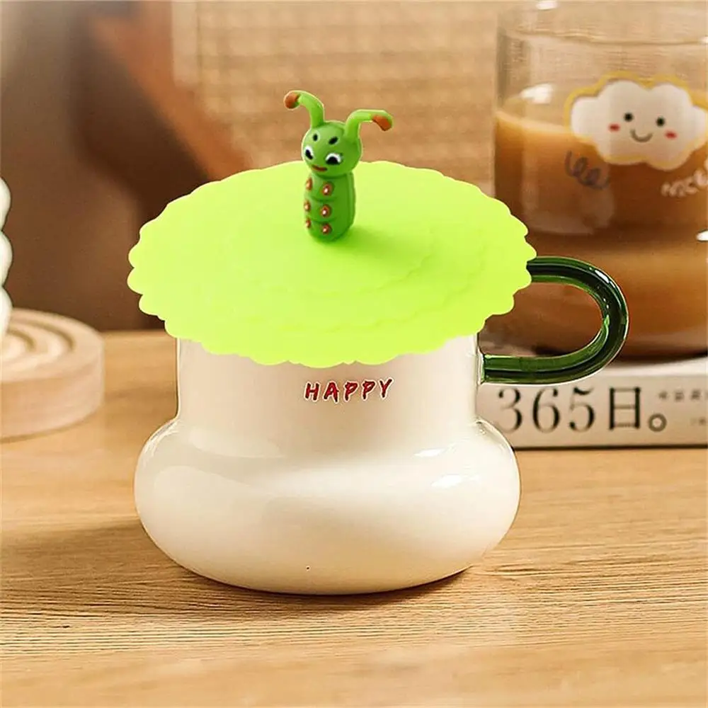 Confezione da 7 coperchi in silicone riutilizzabili, coperchi per bicchieri, antipolvere, ermetici, per bevande calde e fredde, frutta dolce, motivo floreale, coperchio in silicone