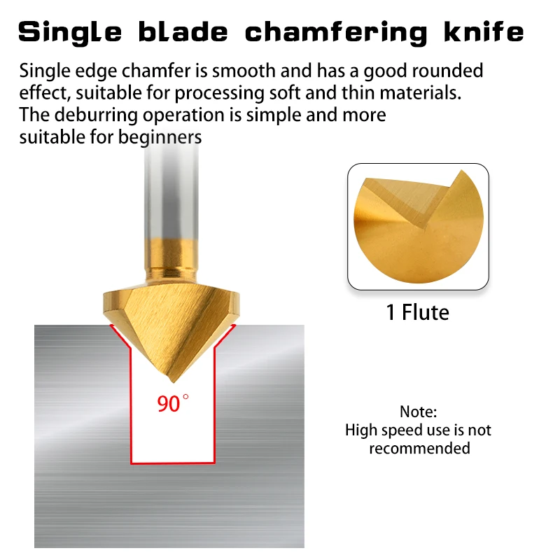 HSS With Cobalt Chamfering Knife Titanium-plated 90 Degrees Single-edged Three-flute Countersink Hole Deburring Trimmer Chamfer countersink deburring trimmer