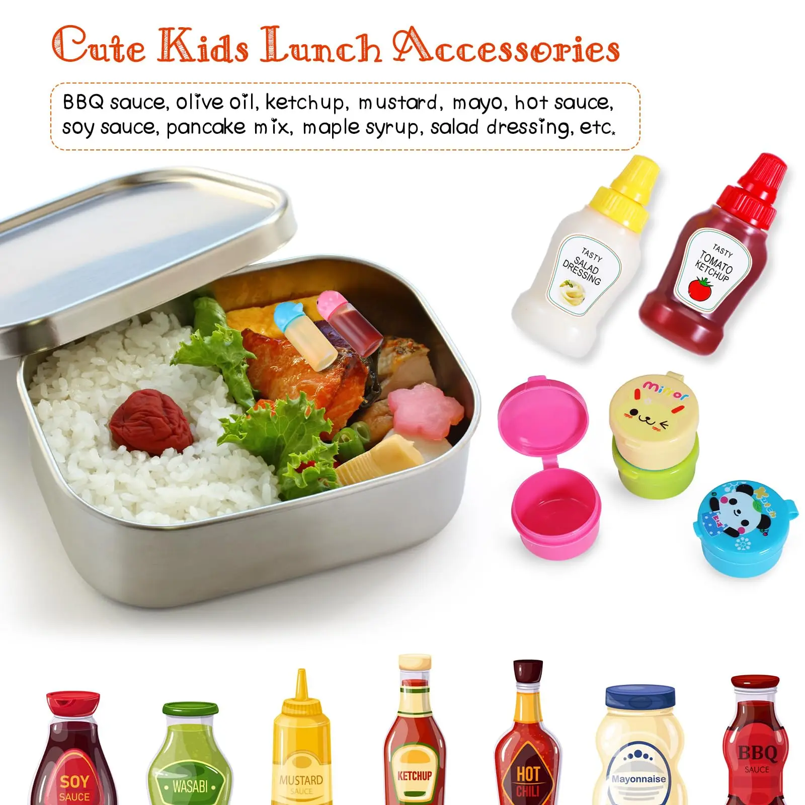 Description Picture 6 of itemCute Animal Fruit Forks For Kids Children Mini Food Picks With Sauce Bottles Cartoon Snack Toothpick Silicone Lunch Box Dividers