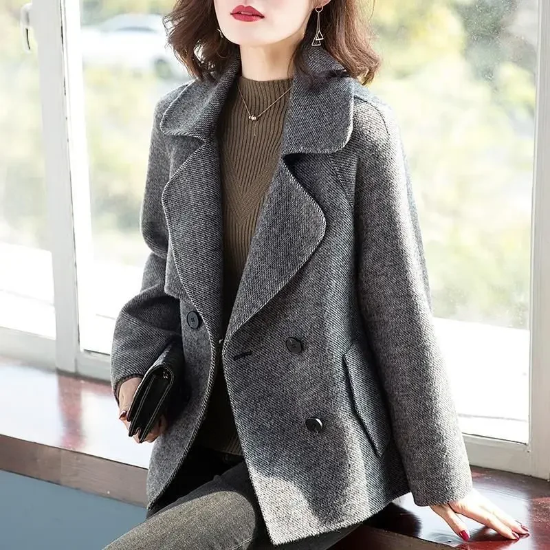 Blazer Wool Blend Coat for Women Half Short Double Breasted Trendy Long Sleeve Mixtures Jacket Woman Cheap Outerwears New In Hot - 4