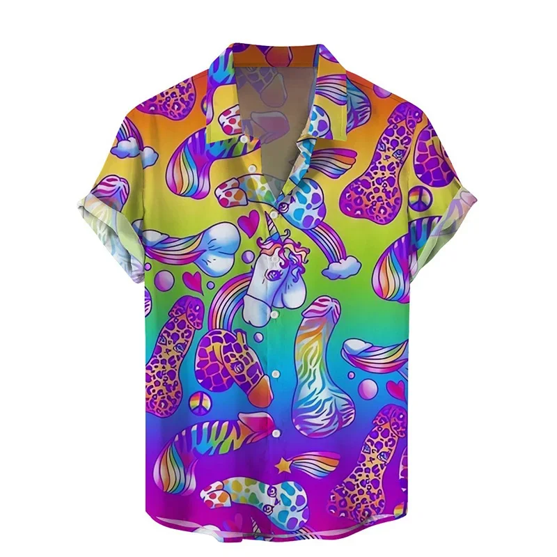 

Летние сексуальные стильные рубашки с 3D-принтом в стиле Харадзюку, короткие рубашки с графическим принтом, модные забавные крутые рубашки, мужские блузки, одежда