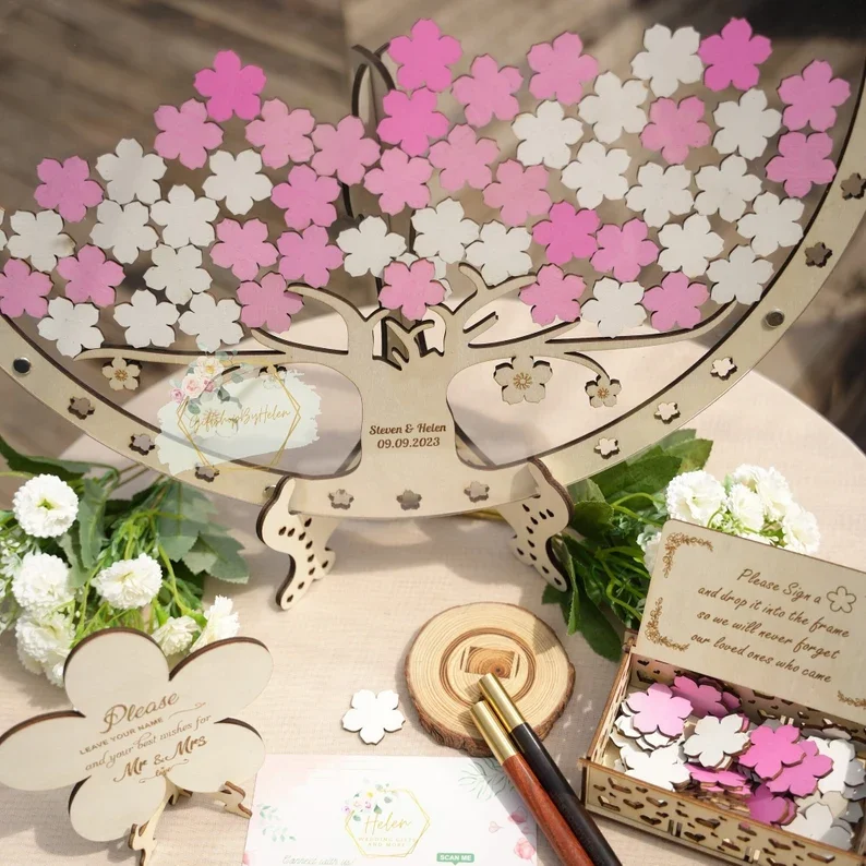 Wedding Guest Book Cherry blossom wedding guest book CHERRY BLOSSOM TREE Wedding Guest Book Alternative wedding Wood Wedding drop box cherry