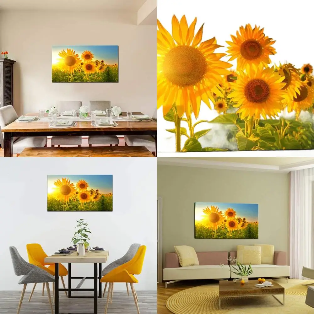 Sunflower Field Sunrise Canvas Art - Modern Wall Decor for Home Living ...