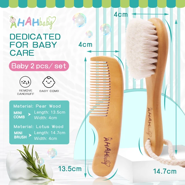 Baby Hair Brush And Comb Set for Newborn Massage Bath Shower Custom Logo Comb For Hair Mini Baby Brush Wooden Hair Brush for Kid 2PC brush with rope