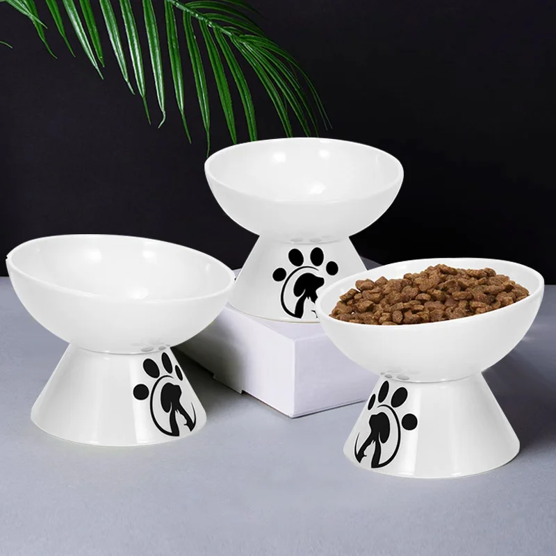 2pcs Ceramic cat bowl Antidumping for cats Water Bowl elevated cat