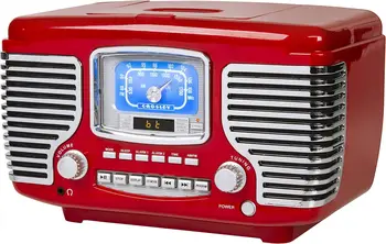 Retro AM/FM Alarm Clock Radio with CD Player and Bluetooth Speakers in Red 2