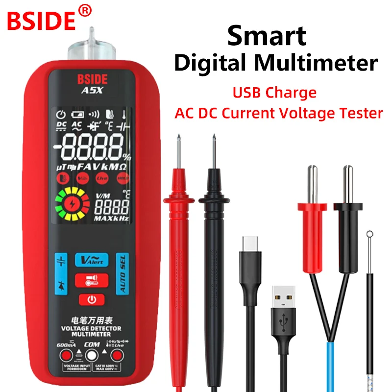Bside A5X Multimetro Digitale Intelligente Professionale Ac Dc Tester Di Tensione Di Corrente Lcd Auto Range Capacità Ohm Temp Diodo Vfc Hz Ncv