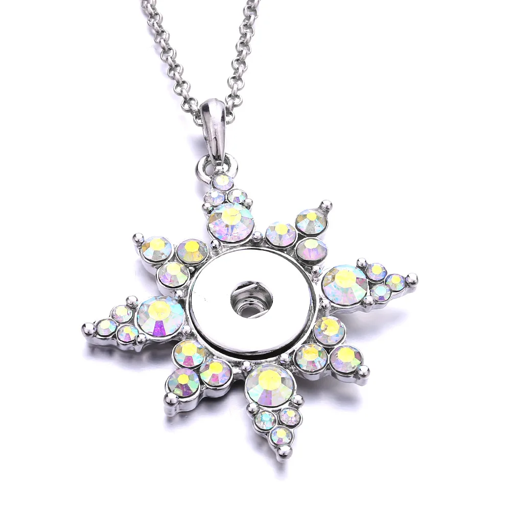 10pcs Rhinestone Flower 18mm Snap Button Necklace for Women DIY Button Pendants Necklaces