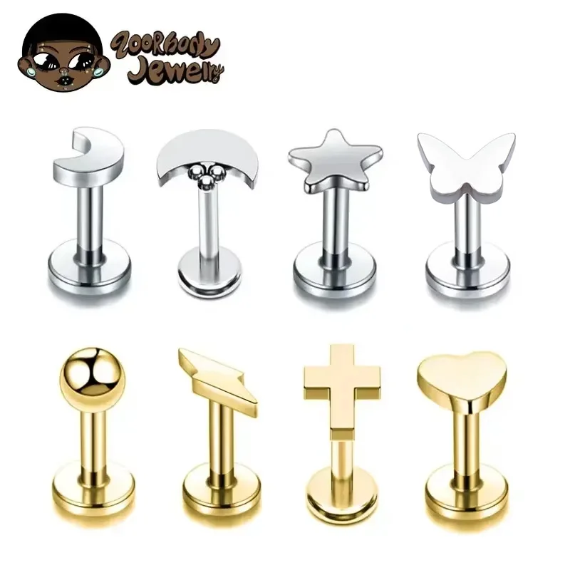 ASTM F136 티타늄 코 피어싱 하트 16G 문 번개 스터드 Pircing Tra..