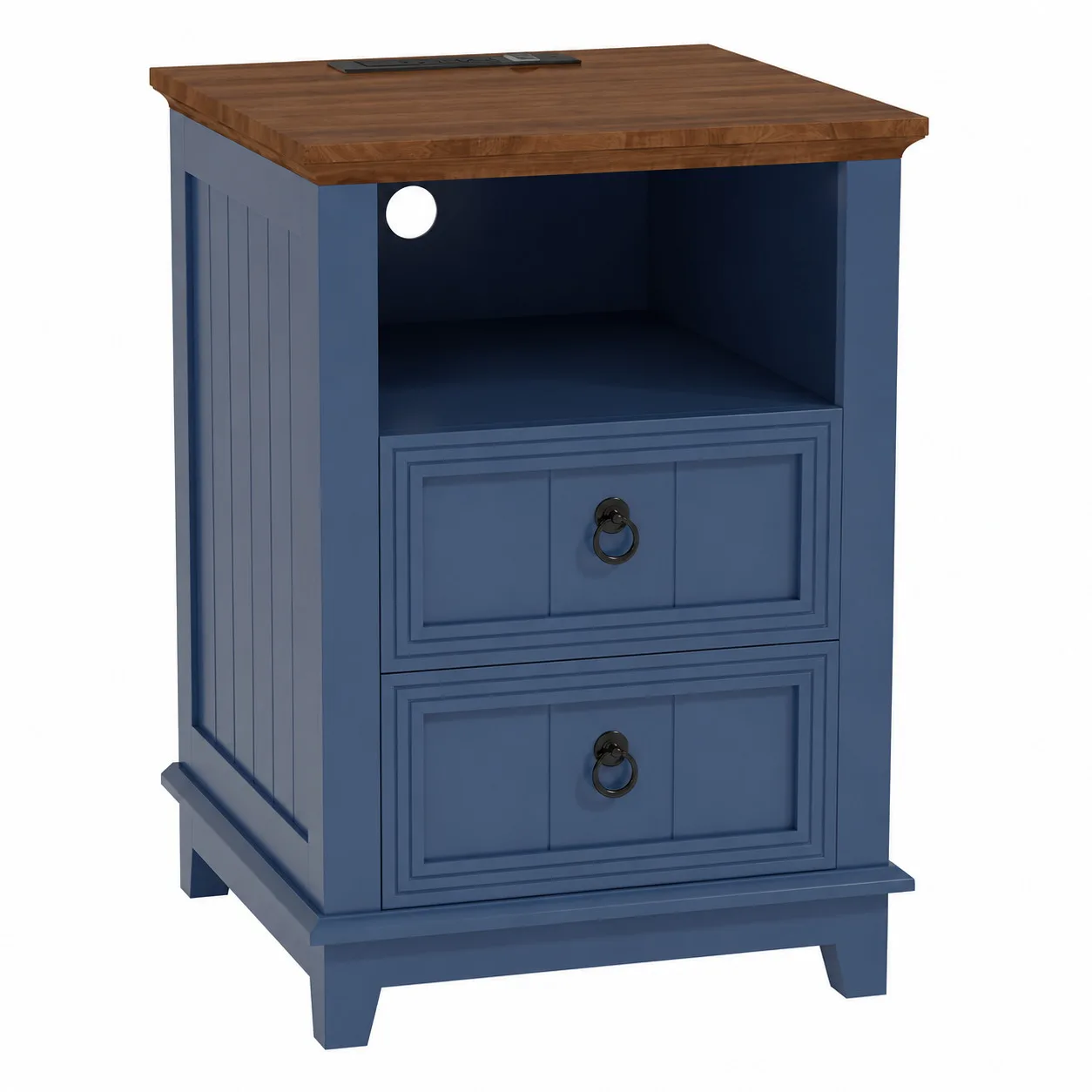 18 Inch Wood Nightstand with USB Charging Station Modern Fluted Bedside Table 2 Drawer End Table with Storage Shelf for Bedroom Living Room Home Office Apartment Dorm Blue 9