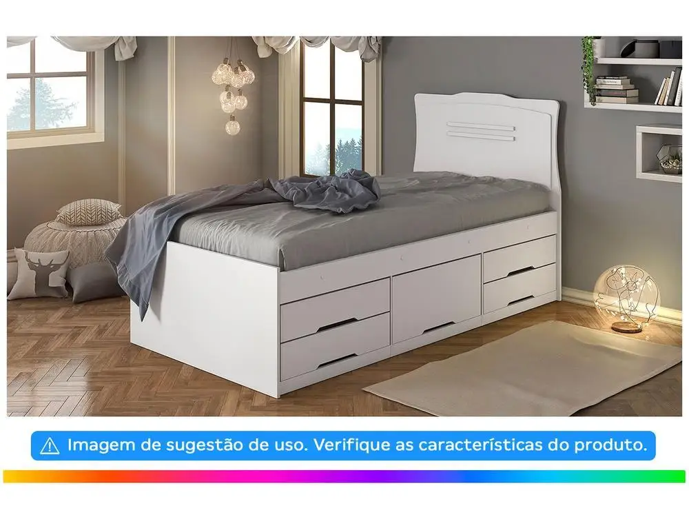Cama de Solteiro Conquista Móveis Julia Branco 2