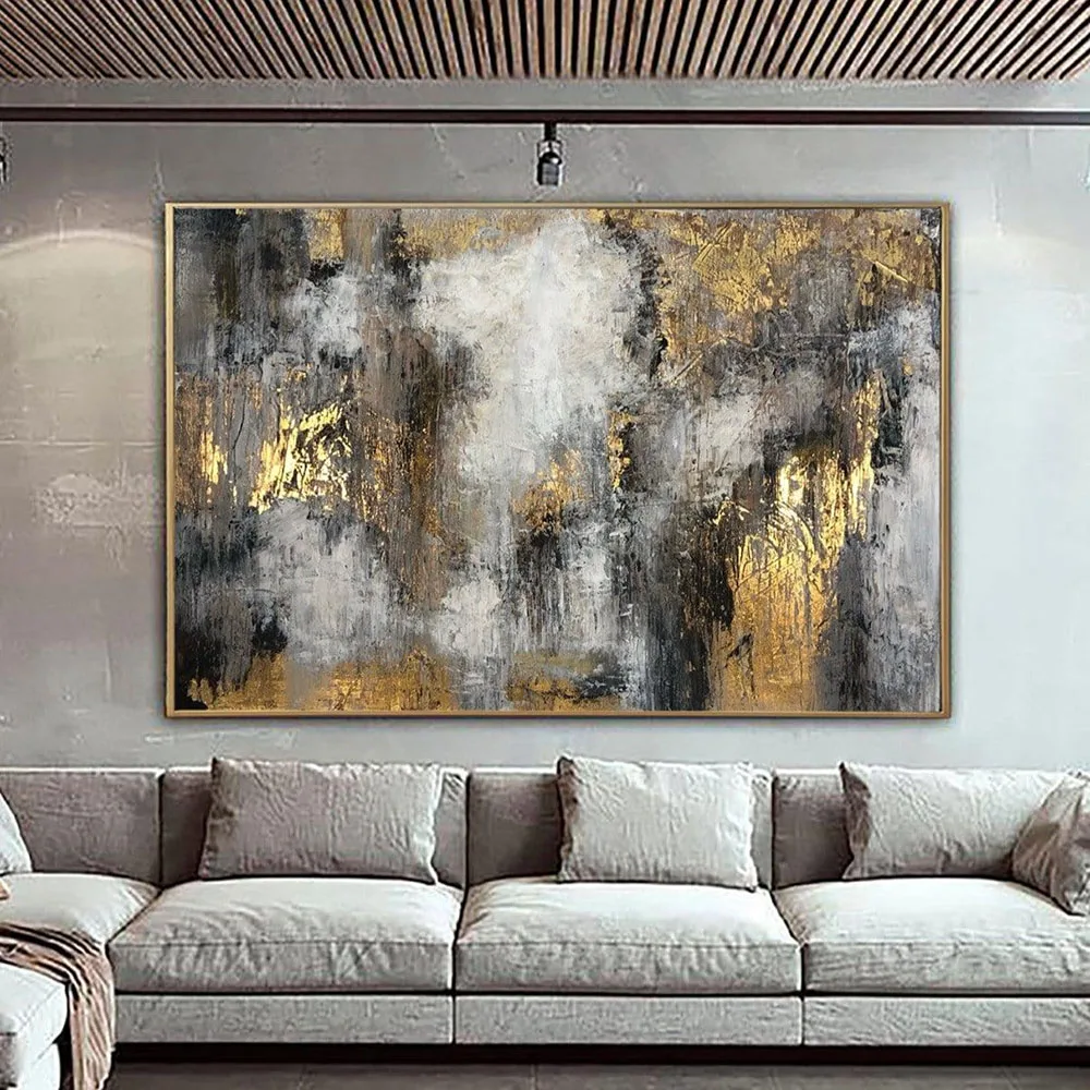 

Abstract Oil Paintings On Canvas Gold Leaf Artwork Heavy Textured Wall Art Luxury Painting Original Hand Painted Art Wall Decor