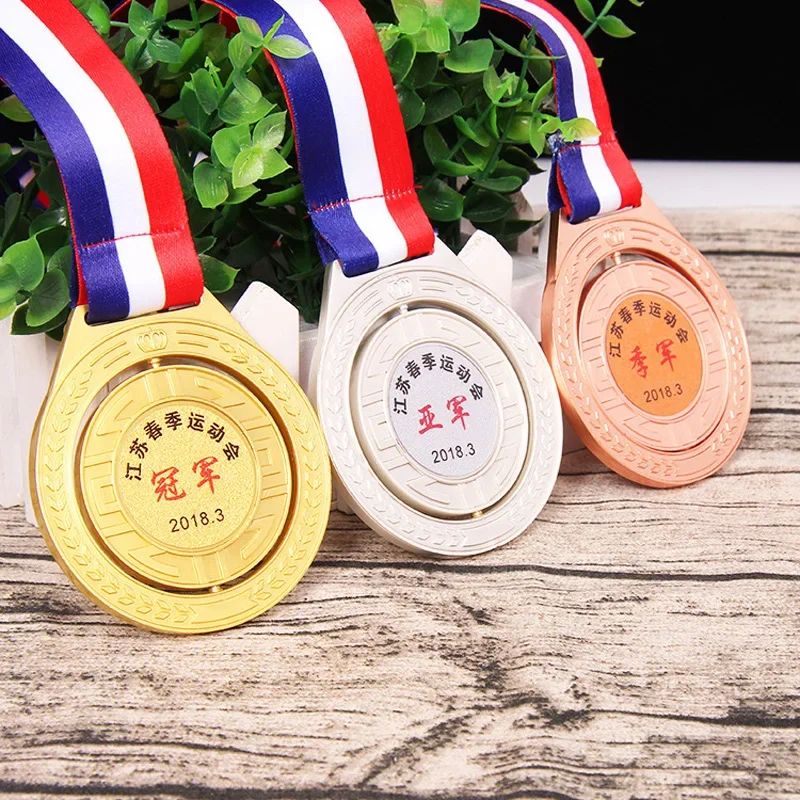Customized Creative Flip Medal for Children's Competition, Trophy Tag, Gold, Silver, Bronze, Award, Souvenir for Students, 10Pcs