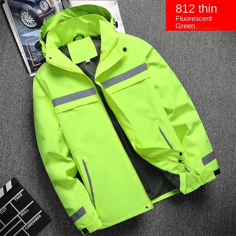 

New Men's Jacket Patchwork Fashion Reflective Striped Hooded Coat Outdoor Male Clothing Sports Zipper