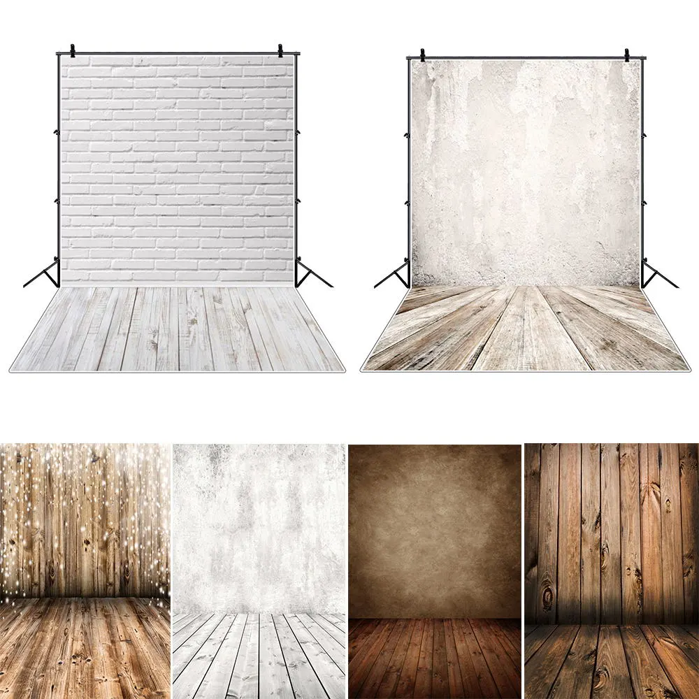 Grunge Gradient Brick Wall Wooden Boards Floor Interior Baby Portrait Photography Backdrops Backgrounds For Photo Studio Custom