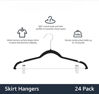 Velvet, Non-Slip Closet Skirt Clothes Hangers with Clips, Pack of 24, Black/Silver 2