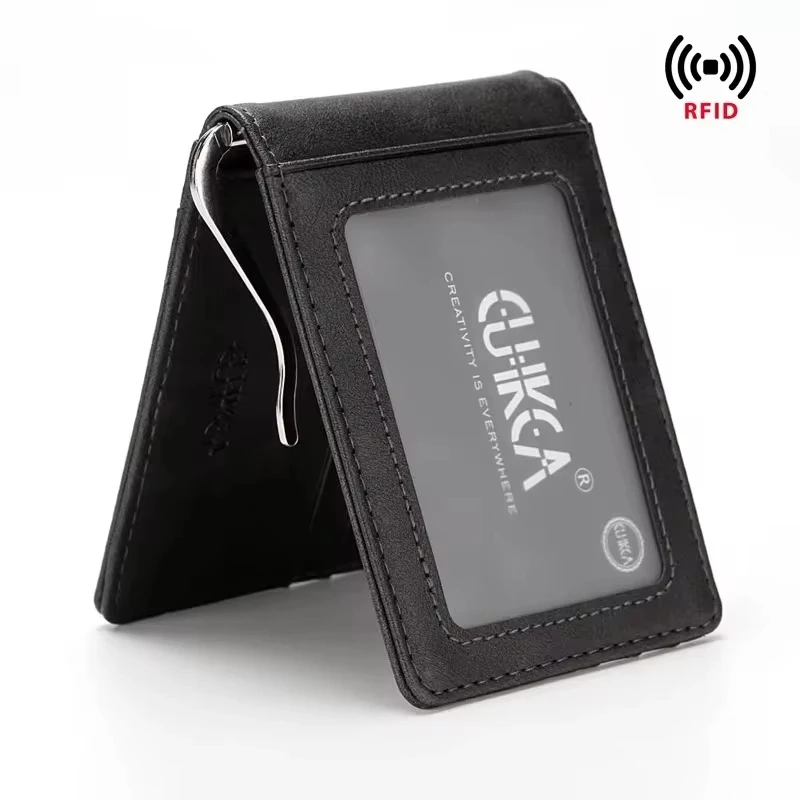 CUIKCA Slim Leather Wallet Coin Bag Money Clip Card Cases Zipper Women Men Pull Type ID Credit Holders Hasp 6