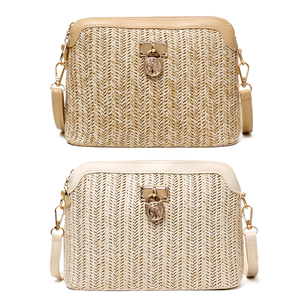 Straw Shell Crossbody Bag Women Boho Beach Woven Leather Shoulder Messenger Bags