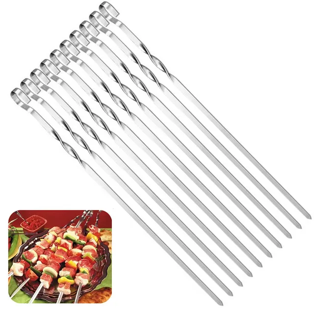 Ossayi 10Db Bbq Grill Nyárs Rozsdamentes Acél Függő Típusú Barbecue Villák Pörkölő Tűpörkölt Főzési Eszközök Kiegészítők