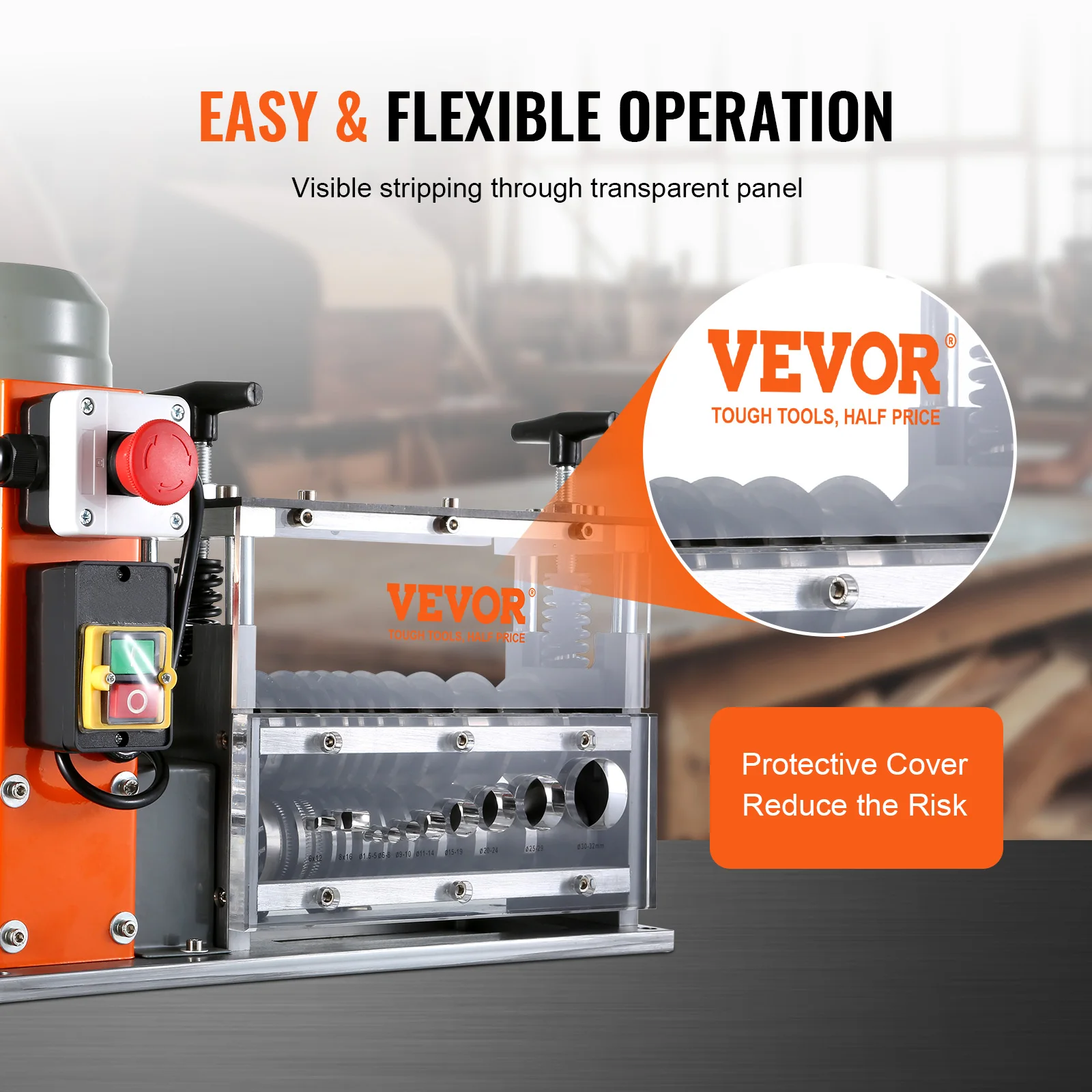 VEVOR Electric Wire Stripping Machine Cable Stripper Peeler 750W 1.5-32mm 10 Channels Acrylic + Aluminum Scrap Copper Recycling 3