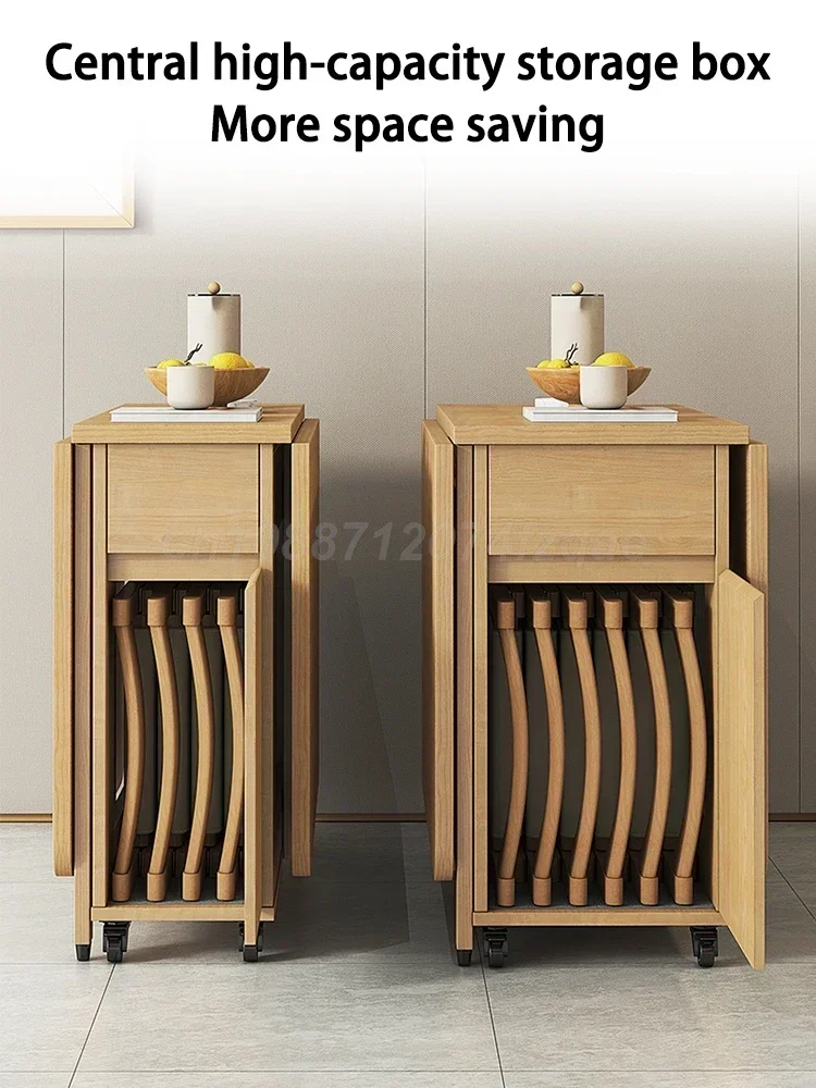 Tavolo in legno pieghevole salvaspazio da 1,3 m con set combinato di 0/2/4 sedie, tavolo da pranzo pieghevole per piccole famiglie.