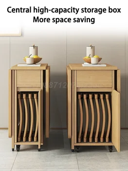 Tavolo in legno pieghevole salvaspazio da 1,3 m con set combinato di 0/2/4 sedie, tavolo da pranzo pieghevole per piccole famiglie.