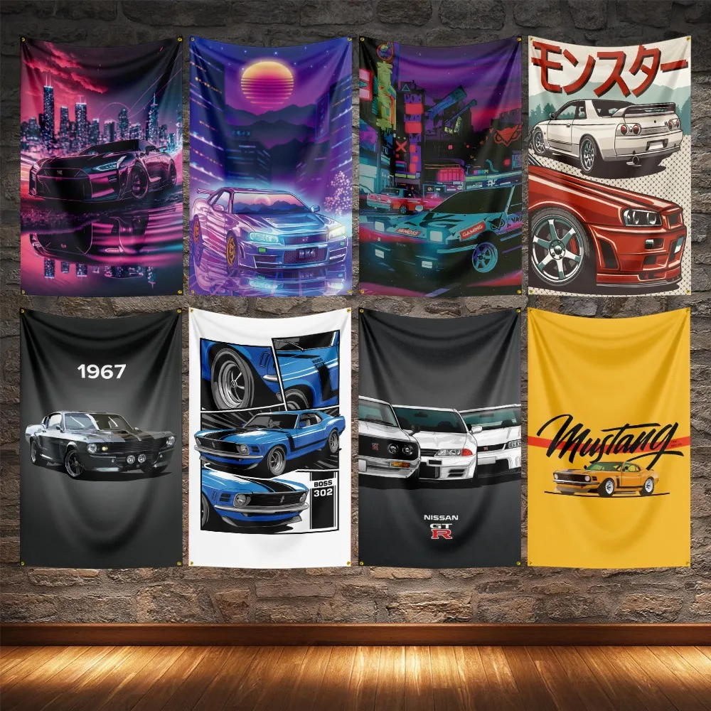 

JDM Legend Mustang Car Flag Polyester Digital Printing Racing Cars Banner For Decoration