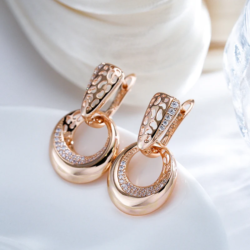 Kinel Luxury 585 Rose Gold Color Drop Earrings for Women Micro-wax Inlay Natural Zircon Flower Bridal Wedding Daily Jewelry