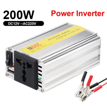 Convertitore solare DC 12V a AC 220V Convertitore batteria di accumulo domestico Adattatore di alimentazione Presa CA e caricatore USB Inverter per auto 200W