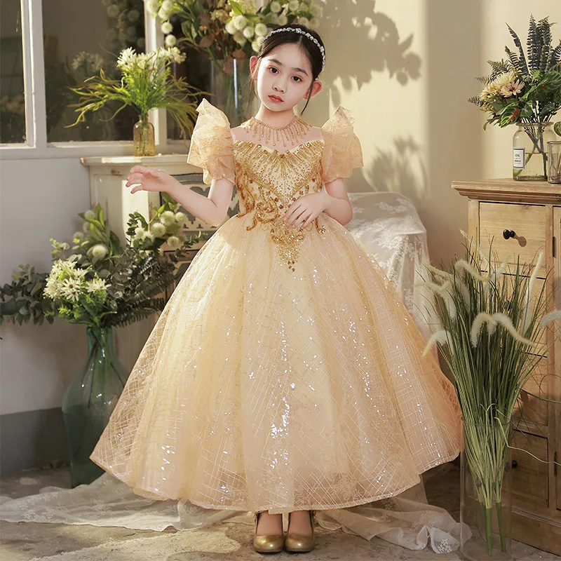 Girls-Dress-For-Party-Wedding-Dress-Children-Pageant-Gown-Baby-golden ...