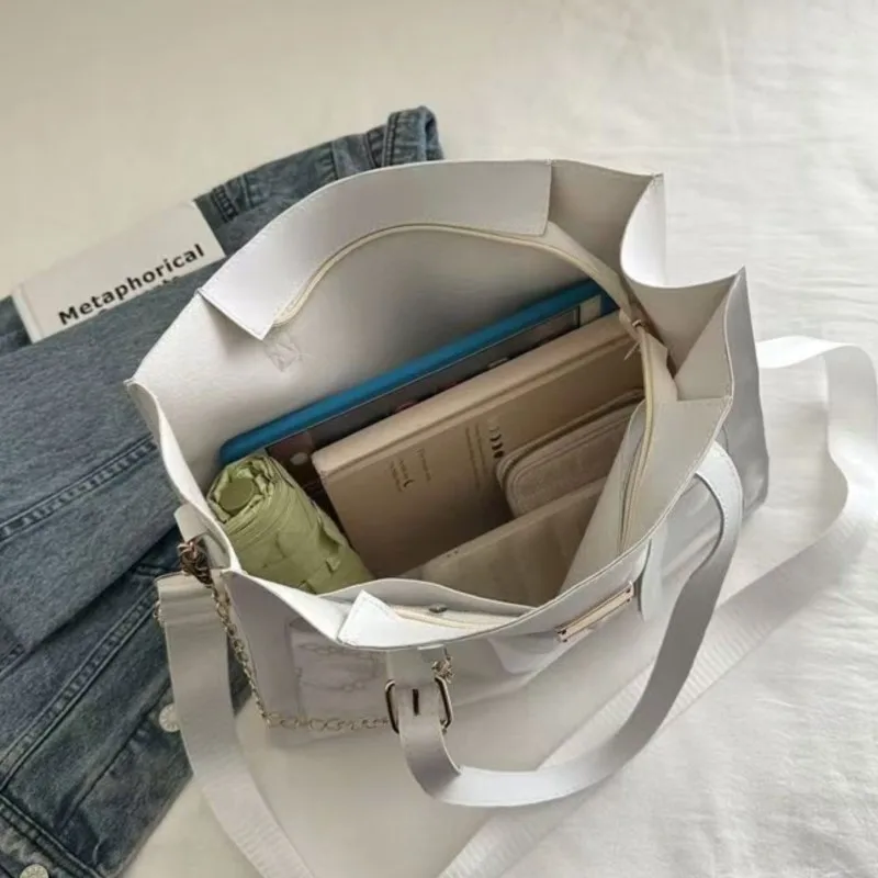 JIAERDI Transparent White Itabag Women Harajuku Aesthetic Leather Shoulder Bags Purse Female Versatile Large Capacity Tote Bag