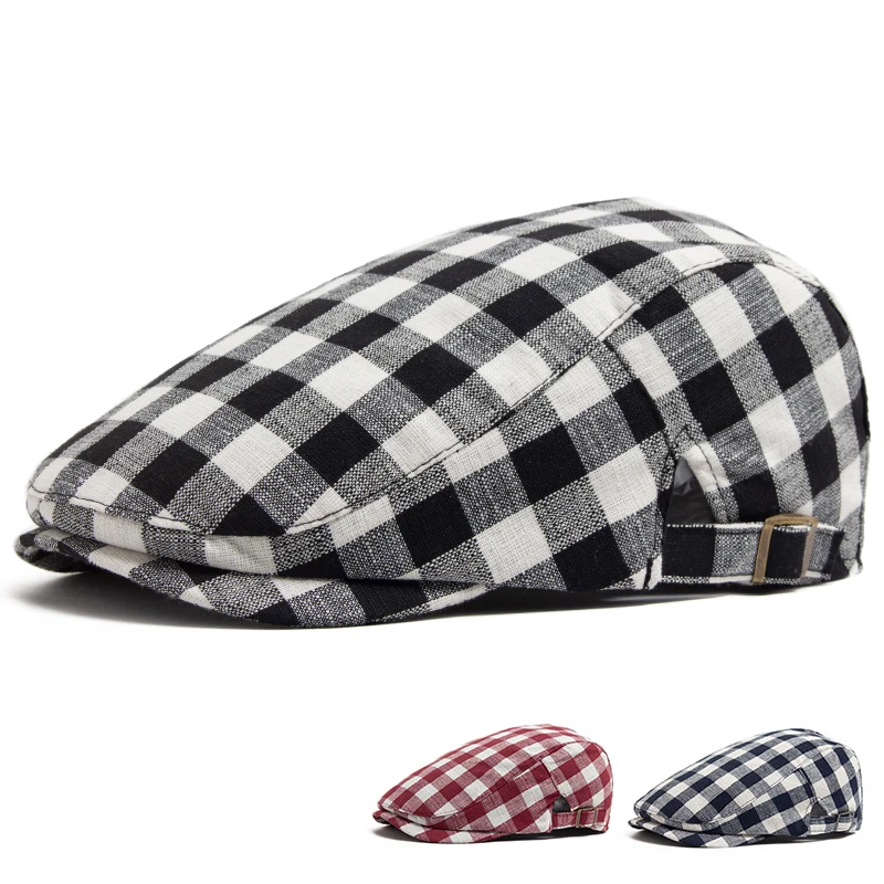 Fashion Plaid Beret Men Women Vintage Visor Flat Cap Spring Autumn Newsboy Hat Casual Female Berets Boina Adjustable casual hat,beret hat,newsboy cap,newsboy hat