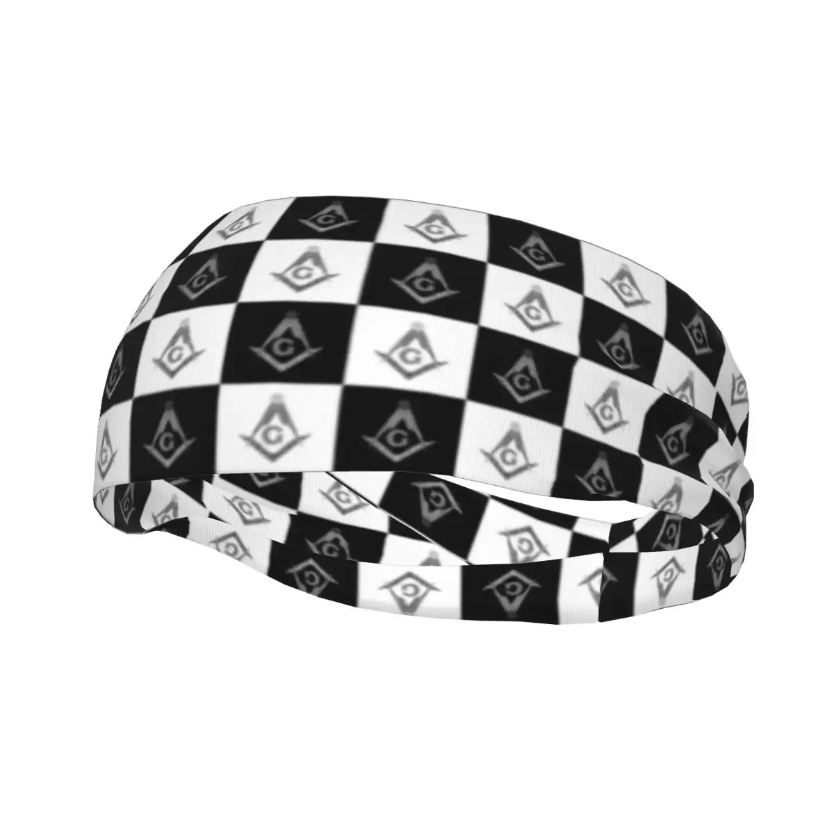 

Freemason Checkered Black And White Pattern Gym Sweatbands Women Men Non Slip Quick Drying Masonic Mason Headband Football