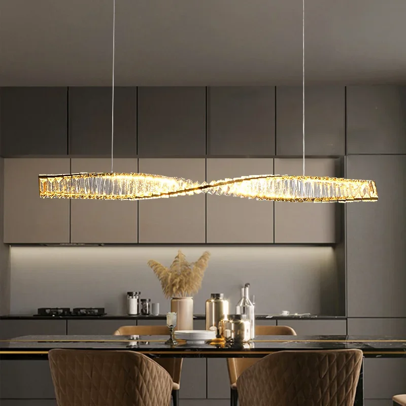 

Modern minimalist restaurant crystal chandelier spiral LED chandelier luxury living room kitchen island bar lighting home decor