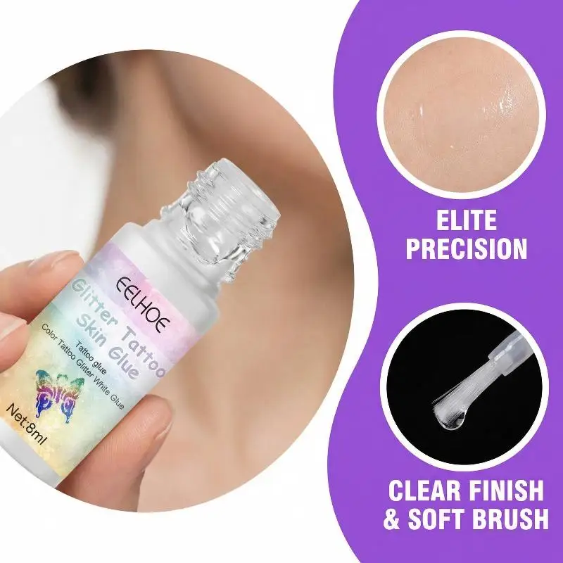 Colla per Tatuaggi Temporanei a Lunga Durata, Adesivo Glitterato per Viso, Occhi e Corpo, Ideale per Feste e Trucco da Palcoscenico - immagine 5