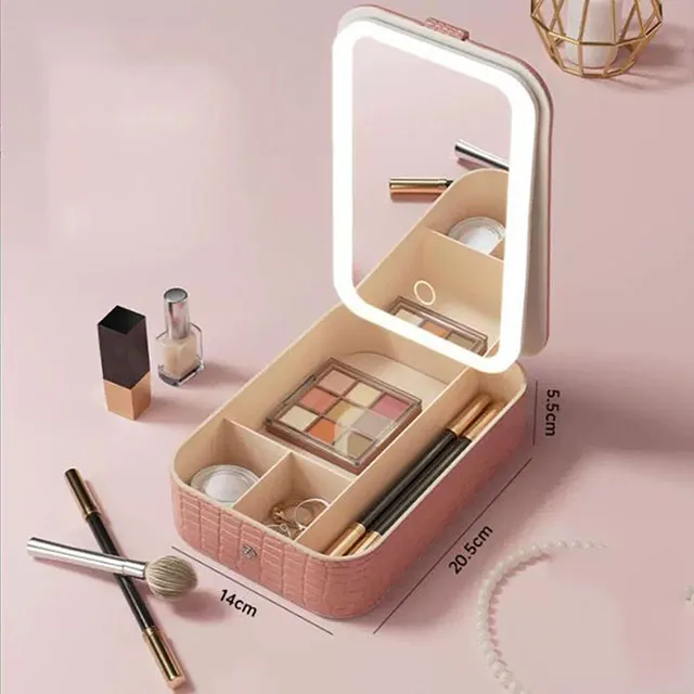 حقيبة مكياج نسائية مزودة بمرآة قابلة لإعادة الشحن...