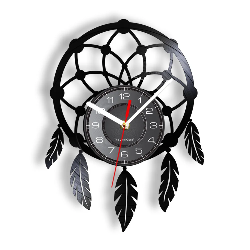 Dream-Catcher-Retro-Vinyl-Record-Wall-Clock-Boho-Style-Home-Decor-Art