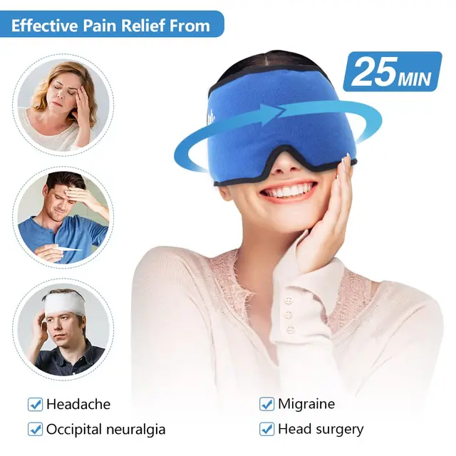 Head Ice Pack Wrap A Fejfájáshoz Migrén Hideg Forró Kompressziós Kezelés Fájdalomcsillapító Stressz -Enyhítés Blokkvilágítás Alvása Állítható Sapka - Image 2