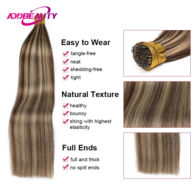 Straight I Tip Hair Extensions Real Human Hair Brazilian Remy Human Hair Extension 0.8g/Strand 50 Strands Fusion Hair Extensions