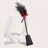 36cm Genuine Ostrich Feather Horse Whip,PU Leather Paddle,Cosplay Performance Props 2