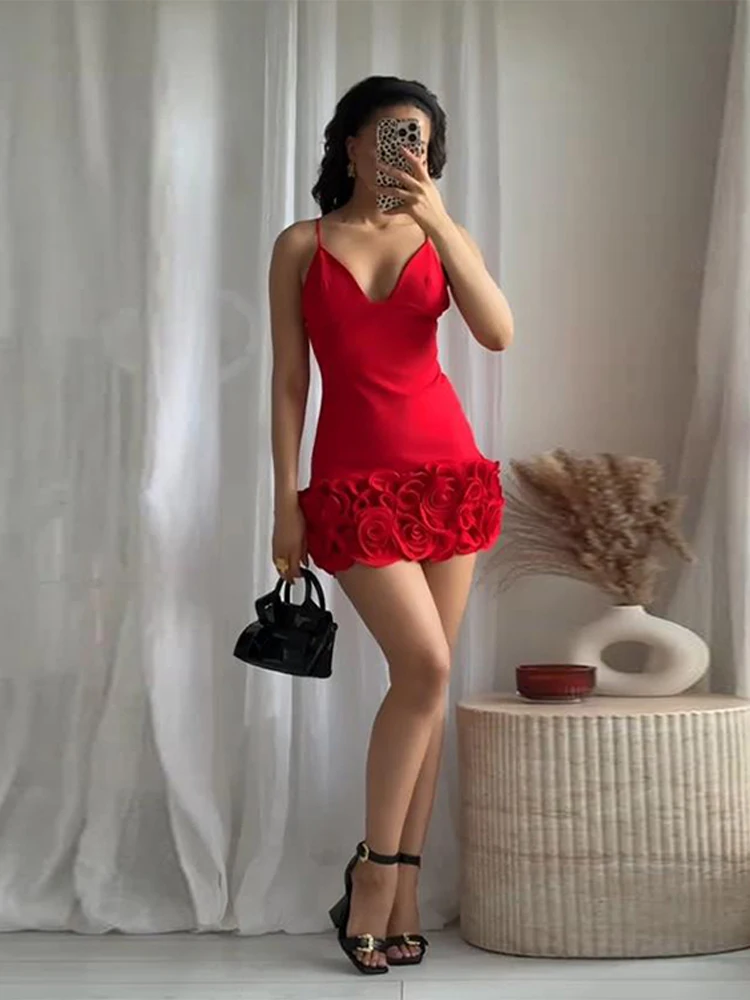 3D Flower Sleeveless Slip Short Dress Women Sexy Strapless Backless Waist  Cinching Party Evening Dresses Chic Ladies Beachwear - AliExpress 200000345