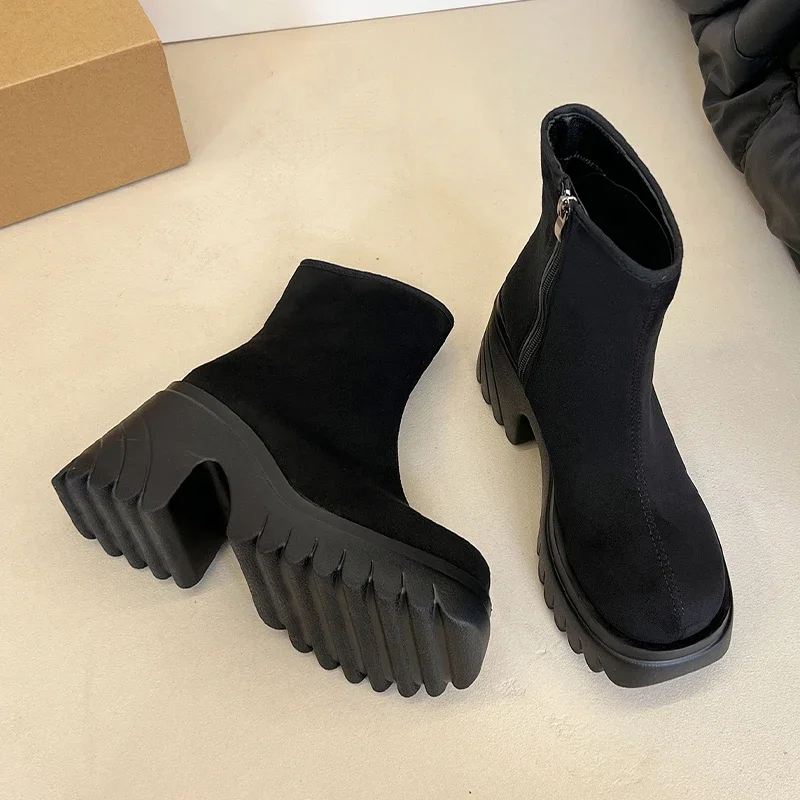 High Heels Women Ankle Boots Chunky Fashion Winter Shoes Dress New Luxury Pumps 2025 Casual Goth Chelsea Botas De Mujer Zapatos