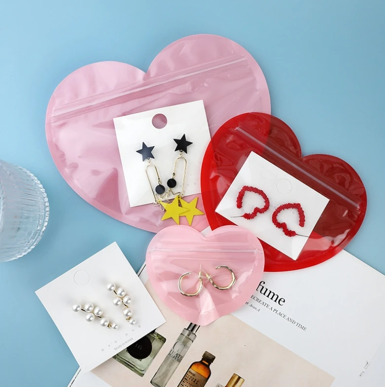 10 Stück wieder versch ließbare Herzform flache Kunststoff-Reiß verschluss beutel vorne klar Valentinstag Süßigkeiten Schmuck Geschenke Haarnadel Aufbewahrung beutel
