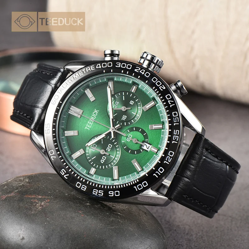 

Quartz Watch AAA Luxury band Luminous Stainless Steel leather rotating bezel Chronograph 44MM Men Wristwatch