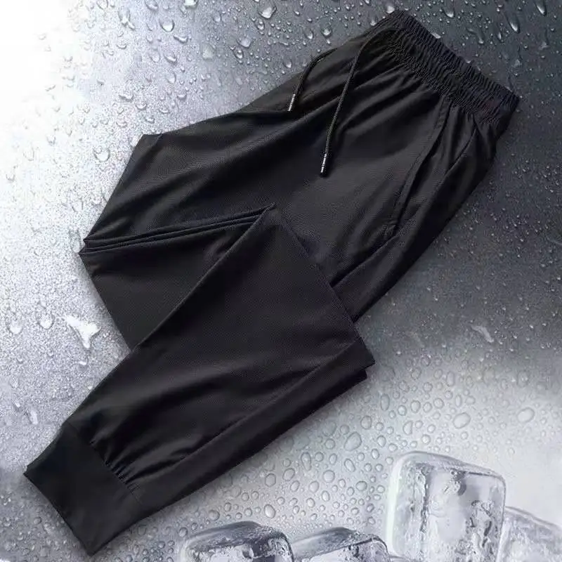 

Casual Pants Summer Thin Quick-drying Cropped Trousers Man Cool Down Icy Ice Silk Pants Trousers Loose